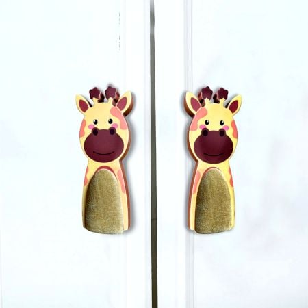 Handcrafted Acacia Wood Giraffe Fabric Handle Pair